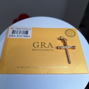 Gold Filled Nail Cross Pendant with Moissanite Comes With GRA certificate